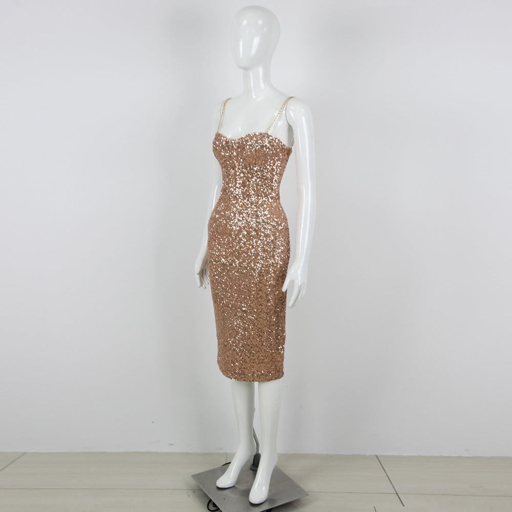 Women Sequin Strapless Off-shoulder Strapless Bodycon Dress 6