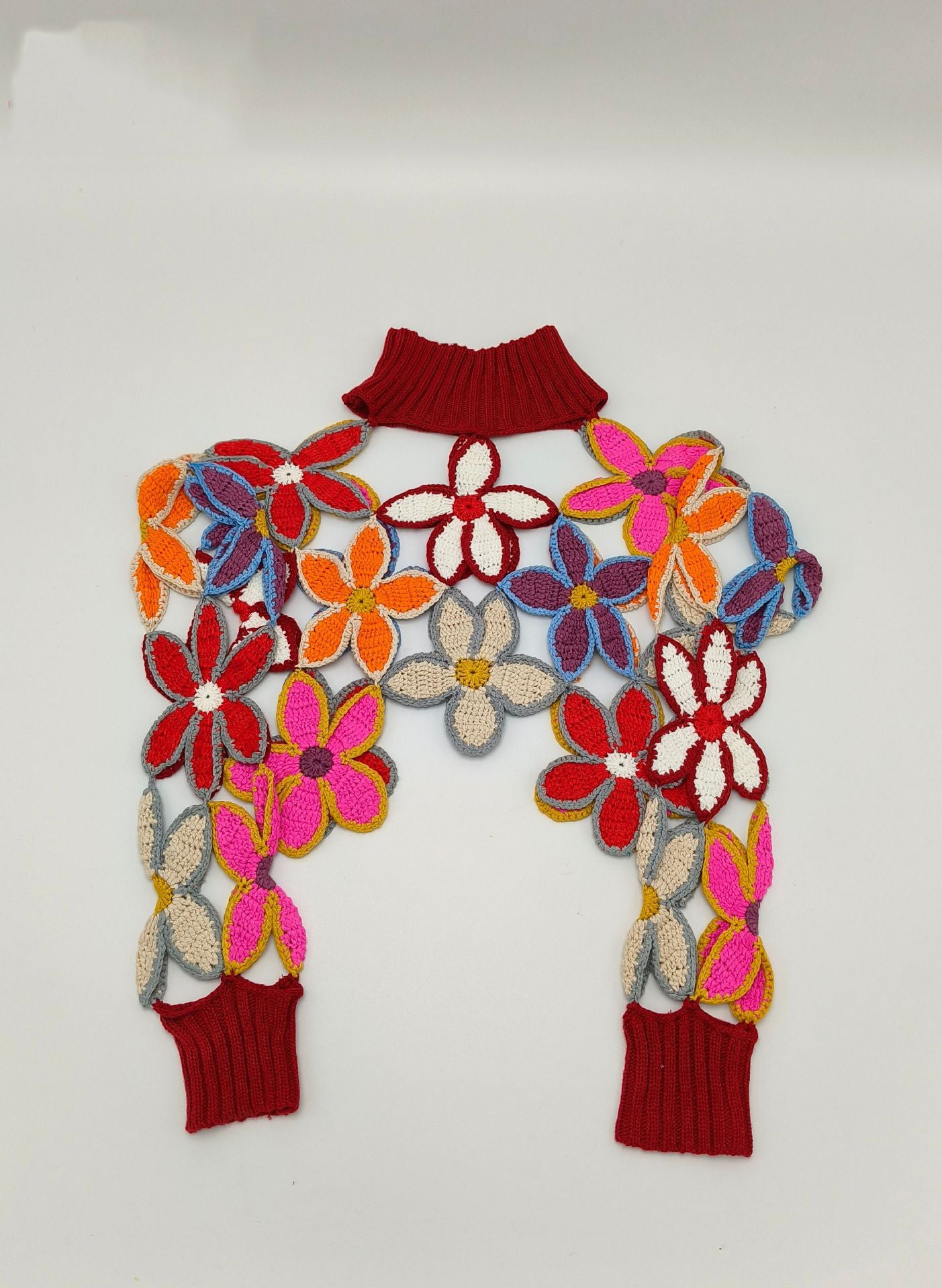 Women High Neck Hollow Flower Patchwork Long Sleeve Top 8