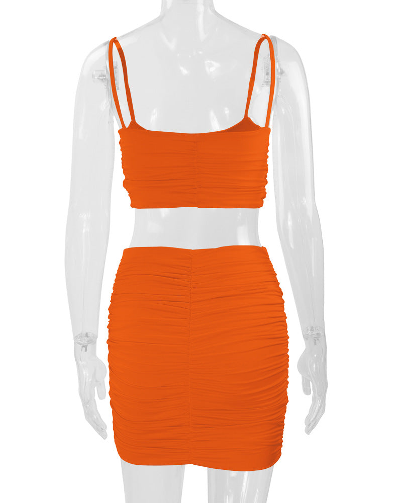 Sexy Camisole Ruched Bodycon Skirt Two-Piece Set For Women 48