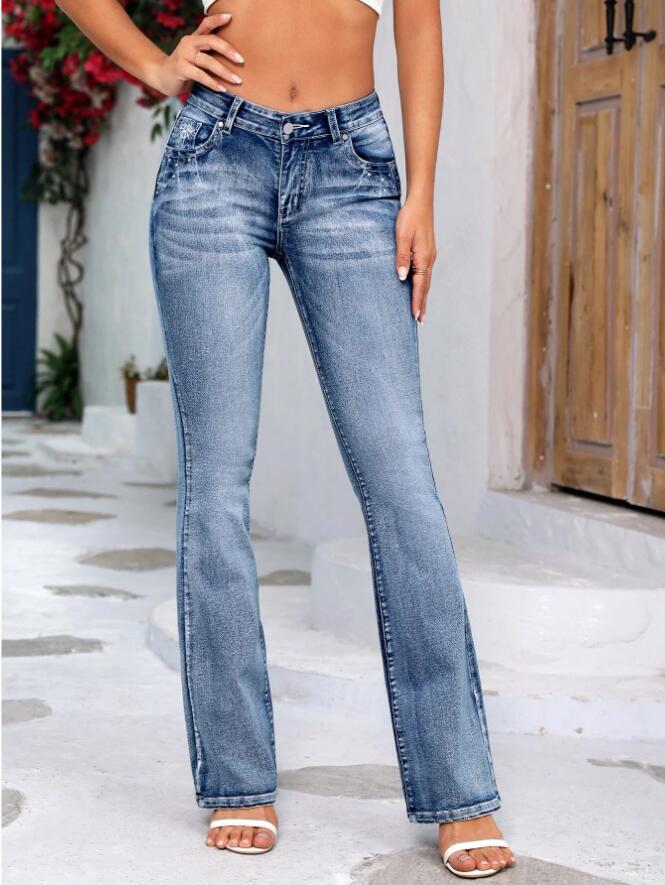 Embroidered Denim Trousers Fashionable Denim Flared Pants