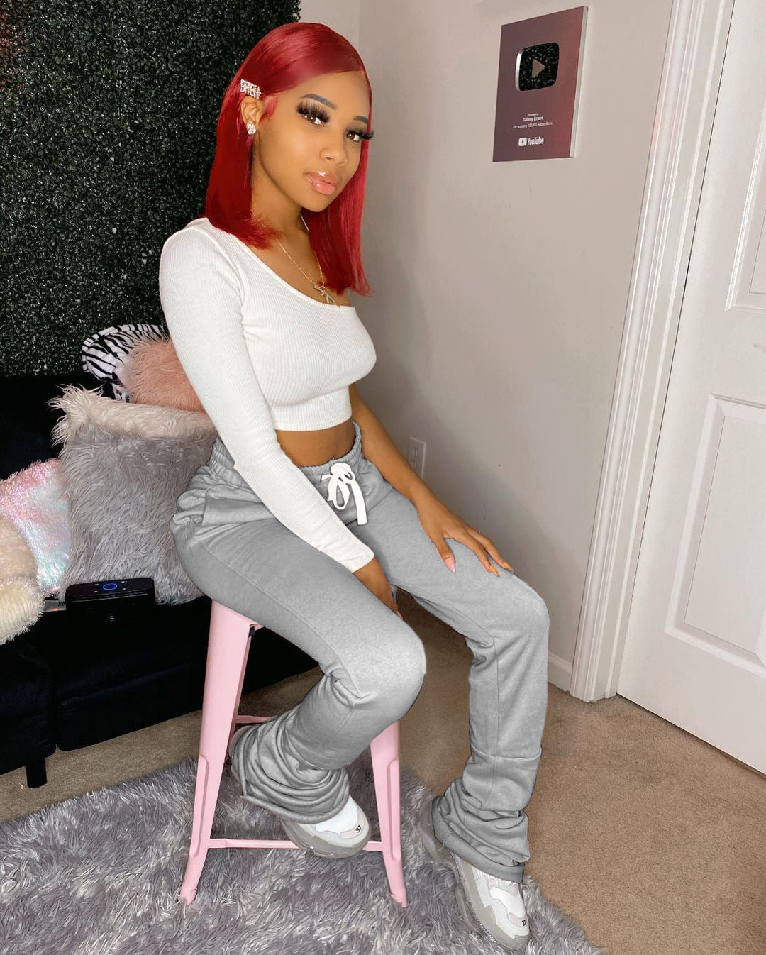 Autumn Winter Plush Patchwork Stacked Pants 7