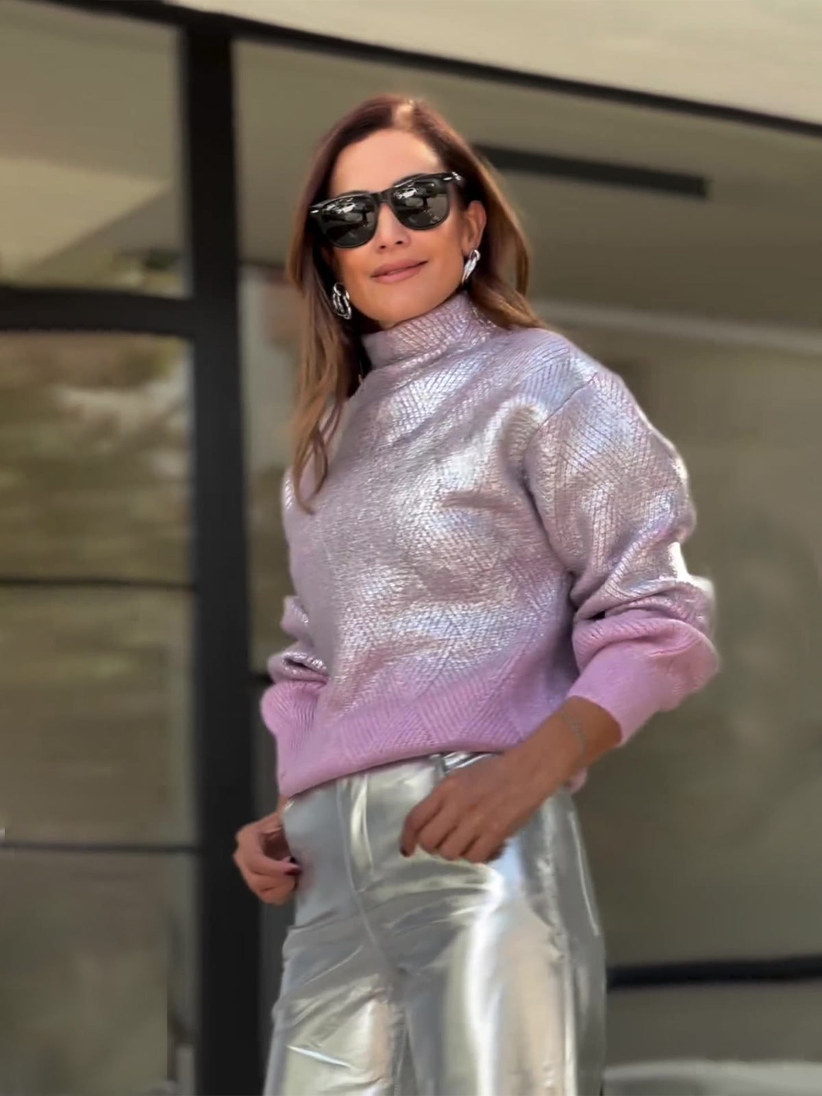 Autumn High-Neck Fashion Plaid Pullover Casual Women's Sweater 5