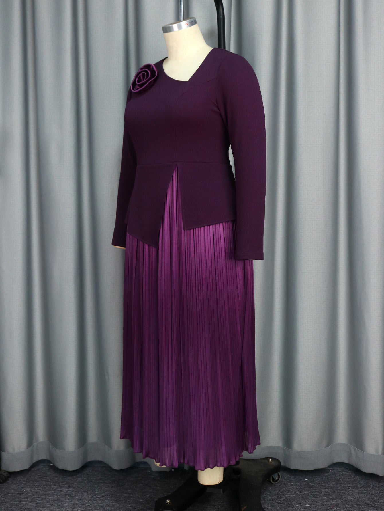 Women Elegant purple pleated Formal Party Pleated Dress 5