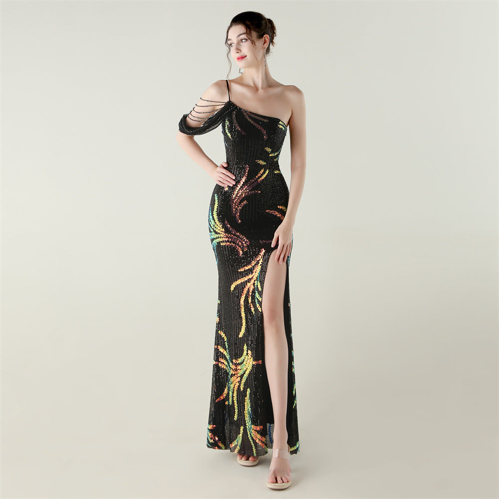 Sequin Mesh Off-Shoulder High Slit Fishtail Party Dress 15