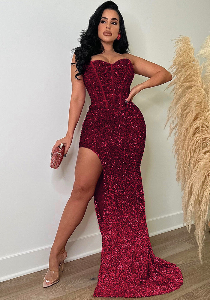 Fashionable Women's Solid Color Sequin Sleeveless Low Back Long Dress（customized,MOQ 6pcs/size/color,process time 7-10 days） 6