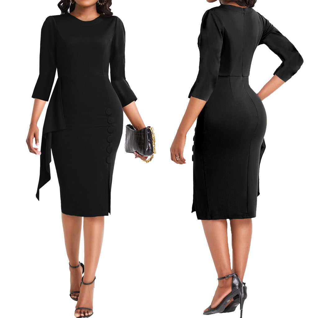 Sexy Fashion Ruffle Solid Color Midi Women's Dress