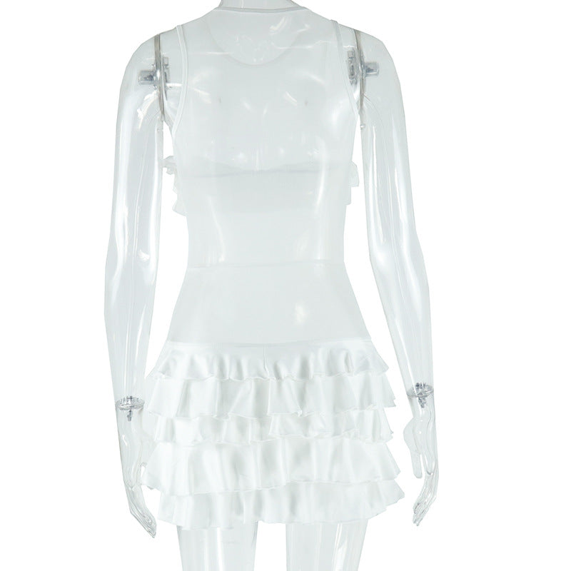 Women solid ruffled bodycon round neck sleeveless dress 10