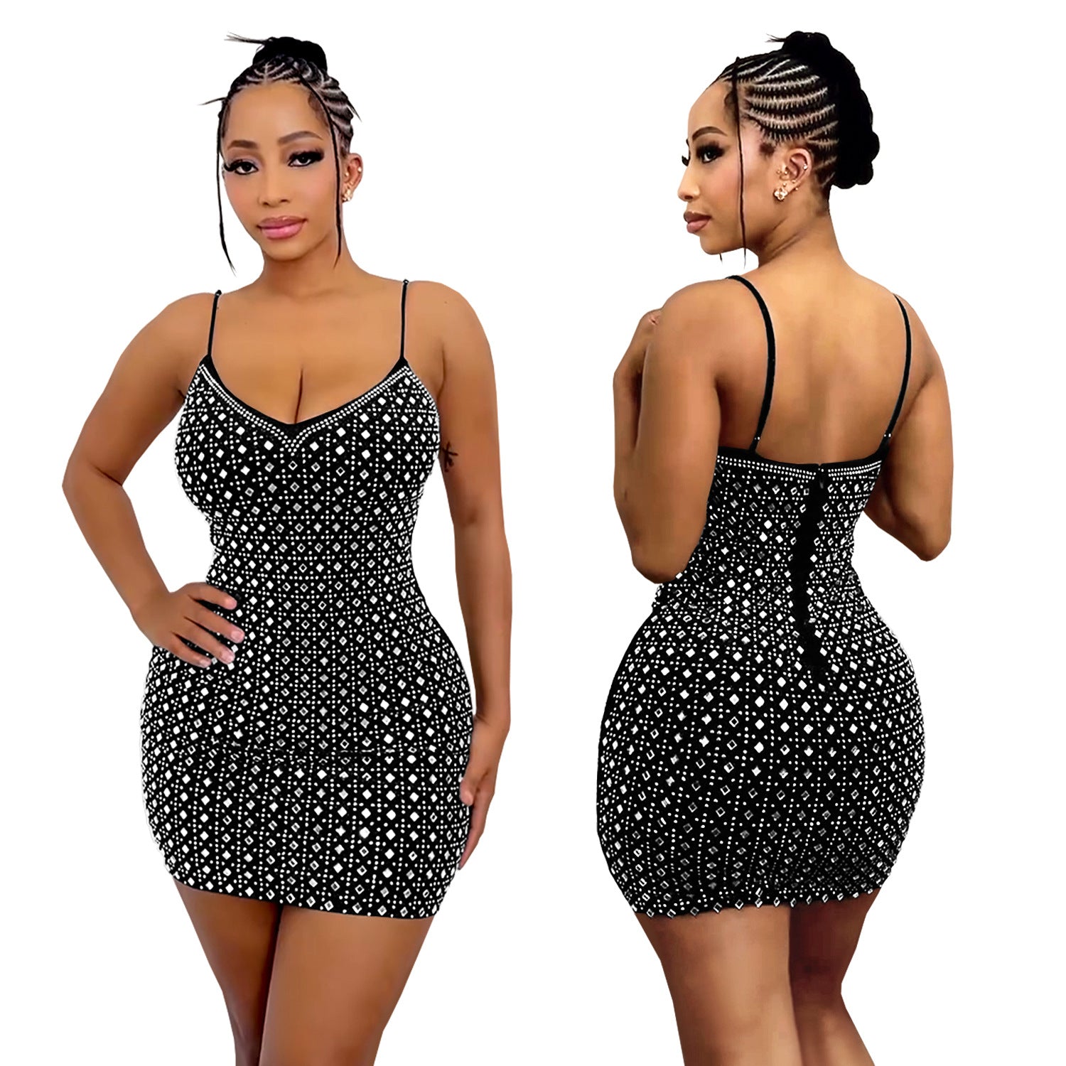 Women Beaded Sleeveless Suspender Bodycon Dress 4