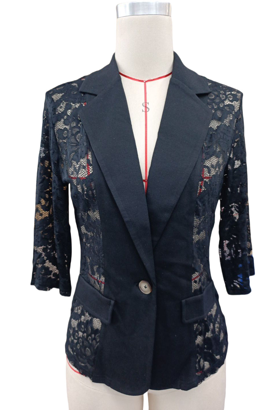 Spring Elegant Solid Color Fashion Lace Patchwork Women's Blazer Jacket 12