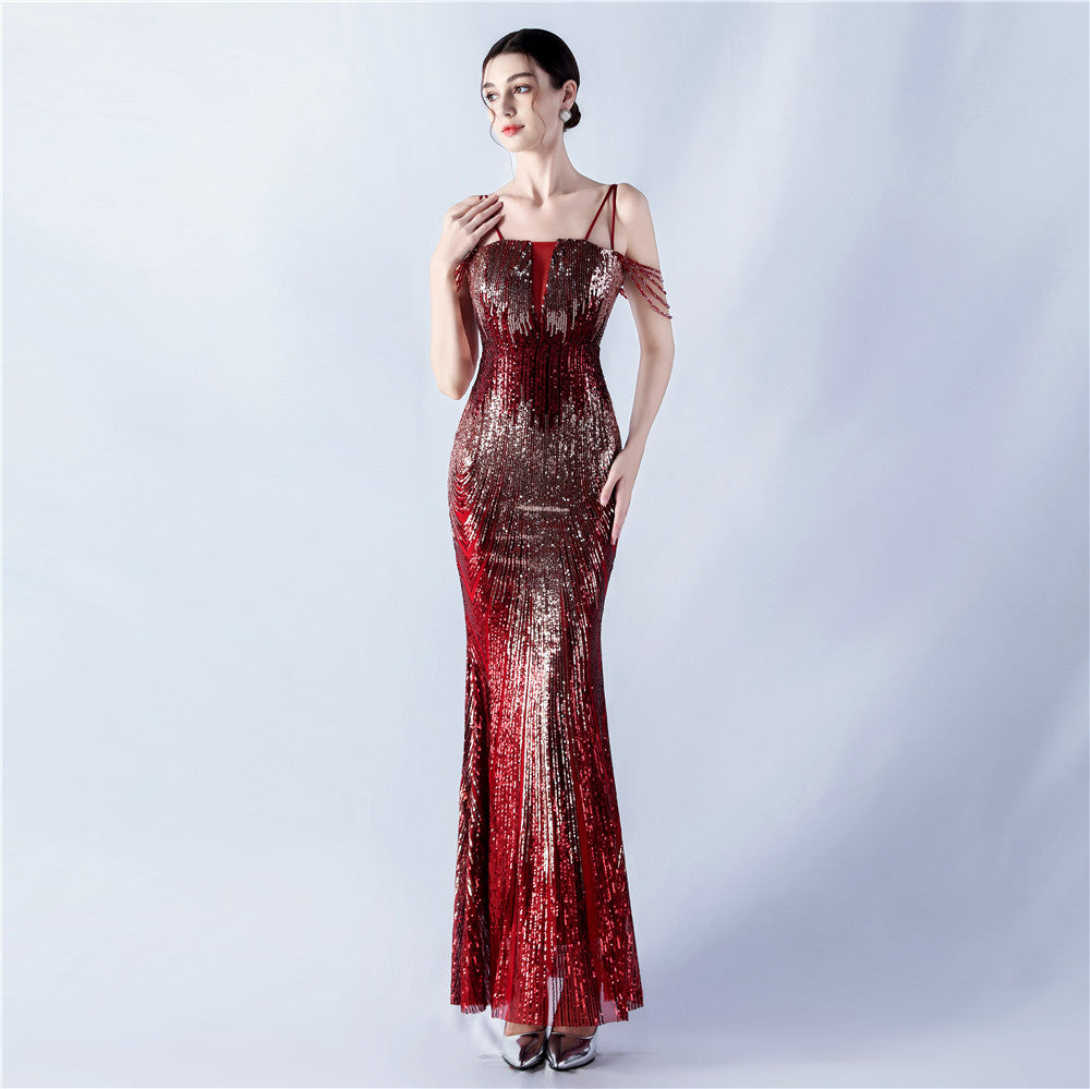 Women Flower Sequin Beaded Formal Party Evening Dress 4