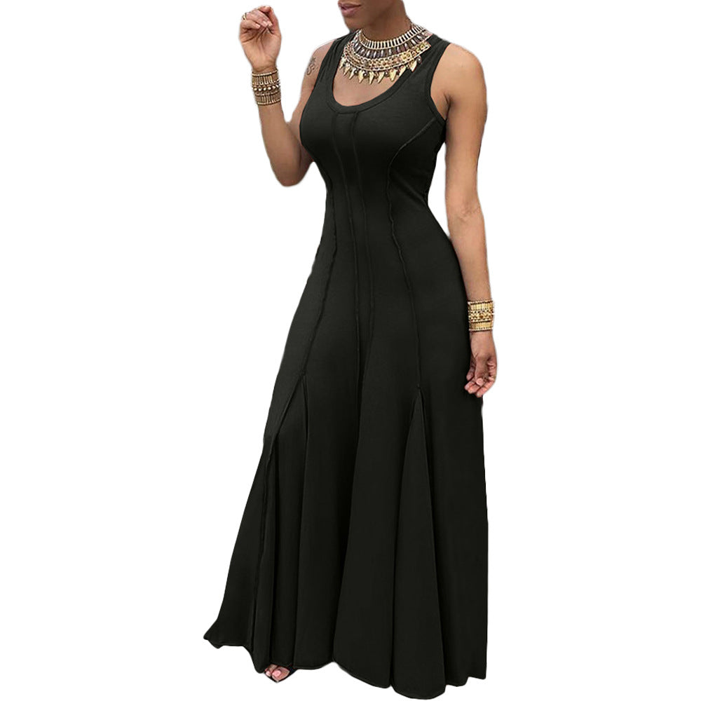 Women's Spring Summer Solid Color Sleeveless U-Neck Swing Women's Dress 7