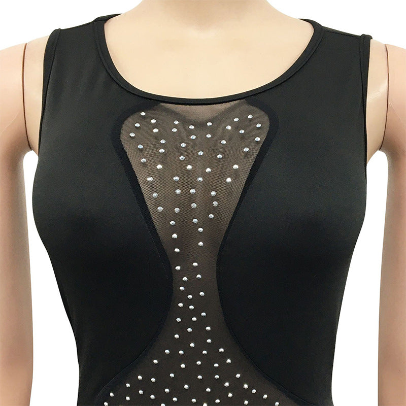 Women Sexy Beaded Mesh See-Through Sleeveless Backless Maxi Dress 8