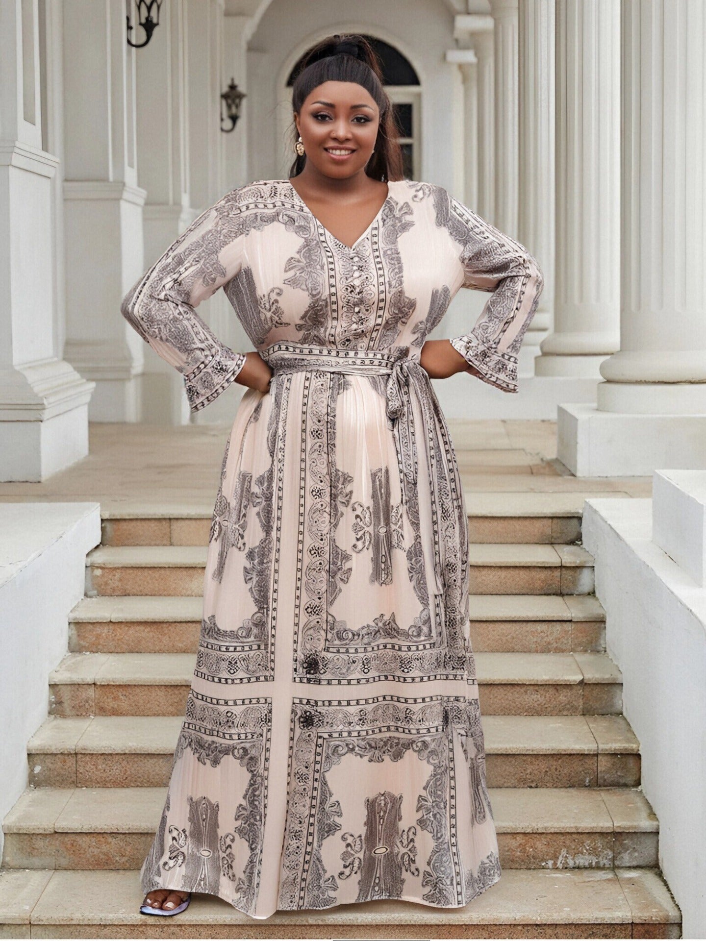 Plus Size women's clothing elegant loose Casual pleated chiffon long dress for women 5