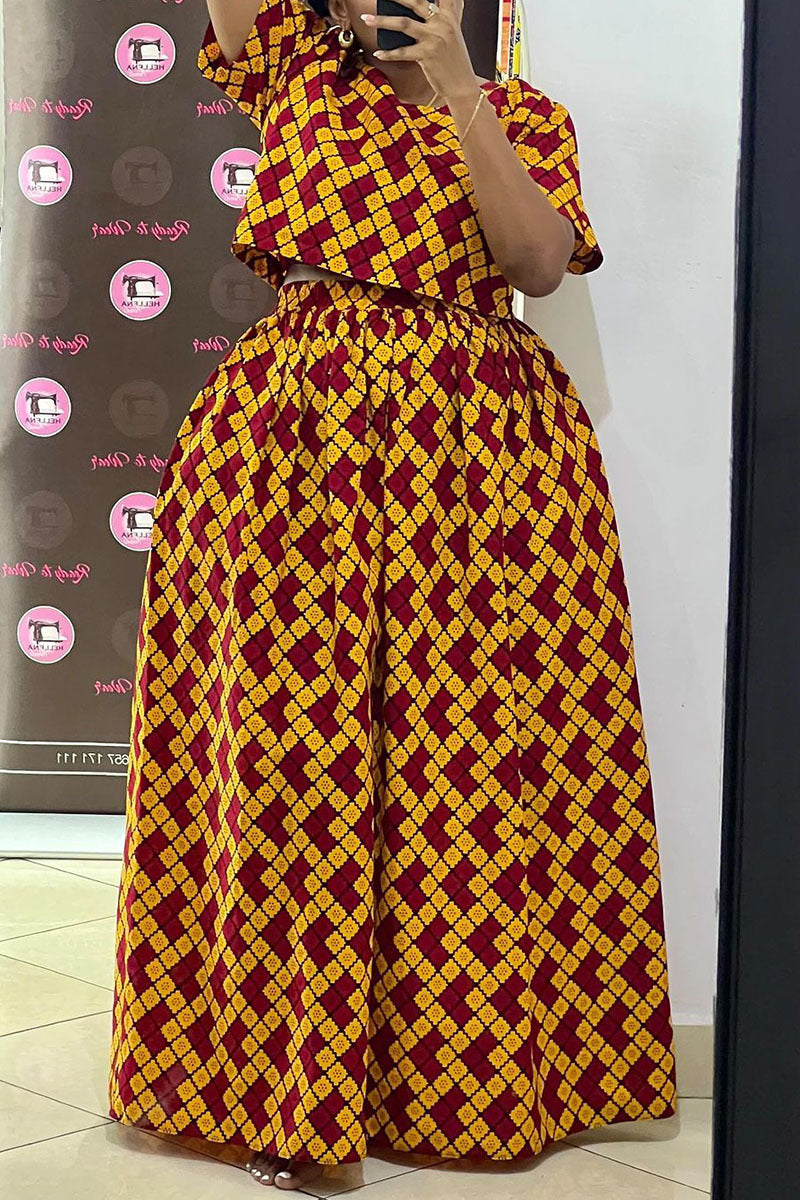 Women Sexy Printed Top and Loose Wide Leg Pants Two-piece Set 8