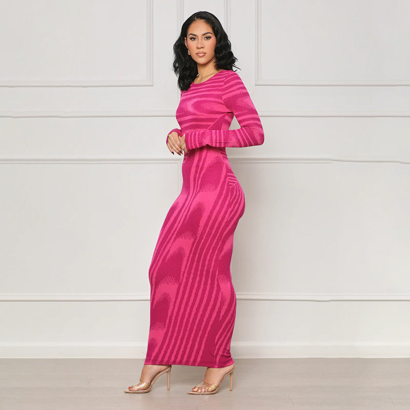 Women Irregular Print Sexy Bodycon Long Sleeve Dress 6