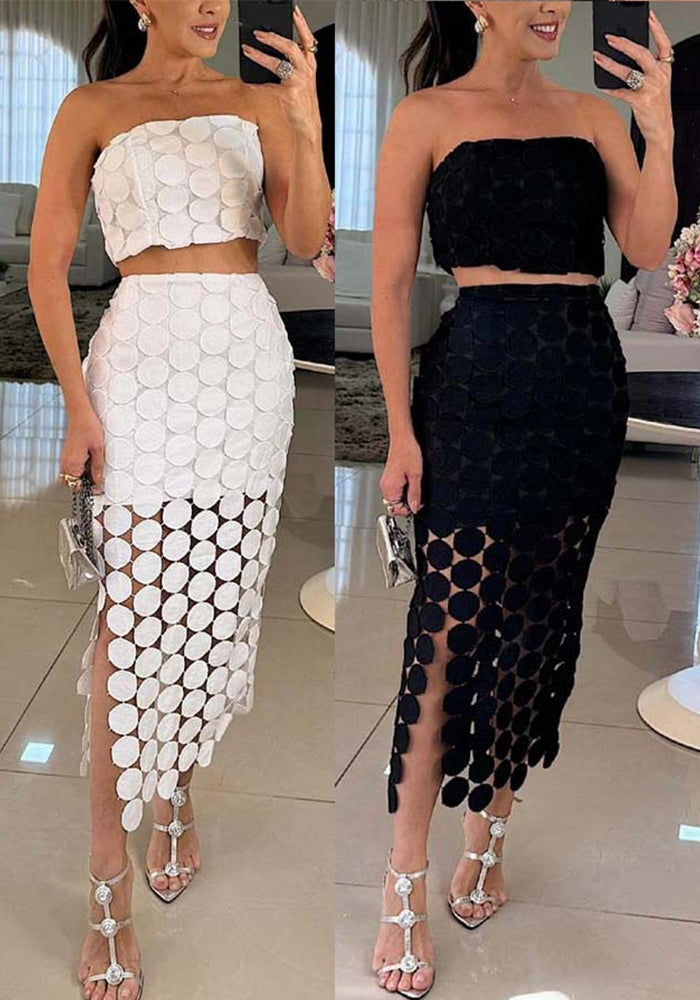 Spring Summer Strapless Split Casual Loose Holidays Two-Piece Skirt Set