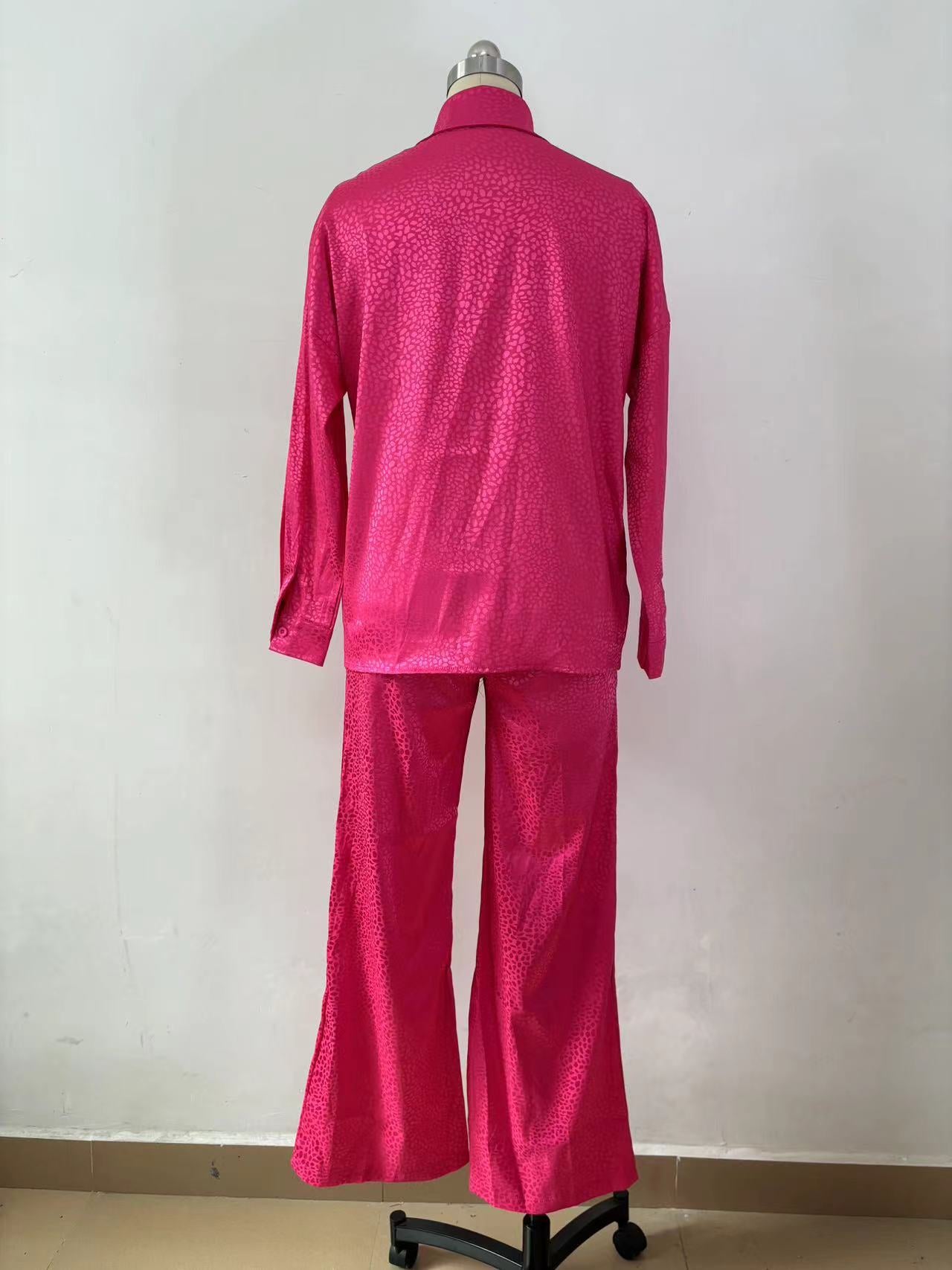 Women Long Sleeve Turndown Collar Shirt Leopard Print Pants Women Casual Two-Piece Set 11