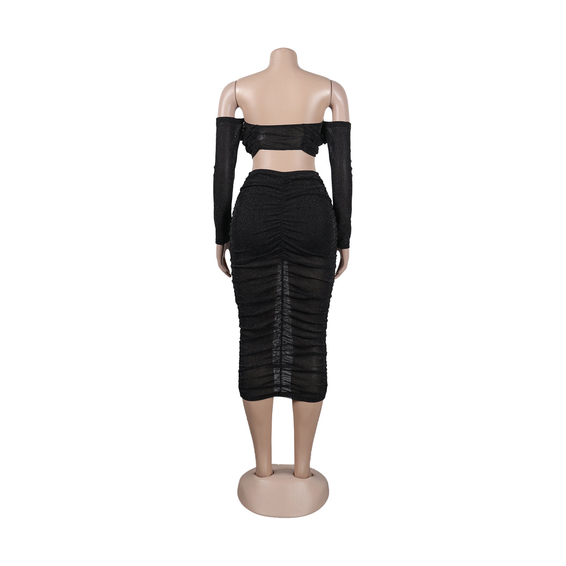 Sexy off shoulder pleated two piece skirt set nightclub wear 14