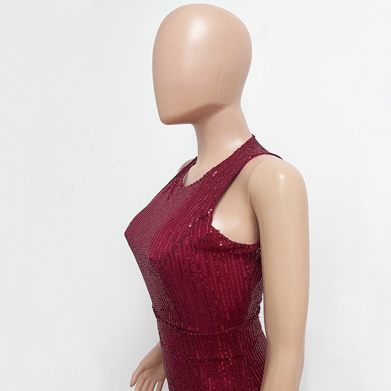 Sleeveless Sequin Round Neck Slim Fit Women's Jumpsuit 44