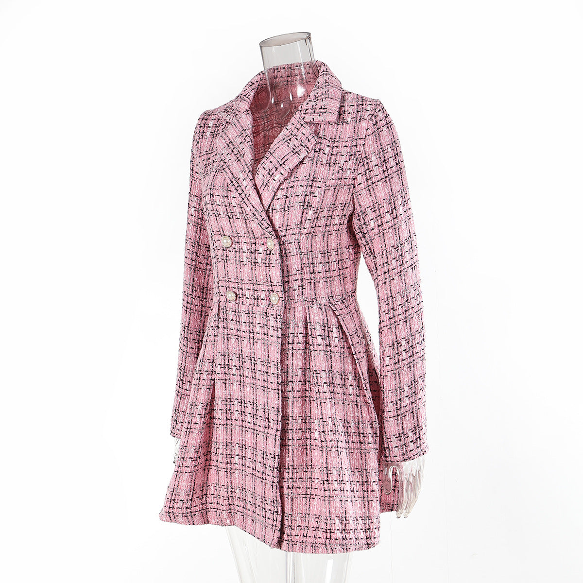 Women's Long Sleeve Turndown Collar Slim Waist A-Line Plaid Dress 10
