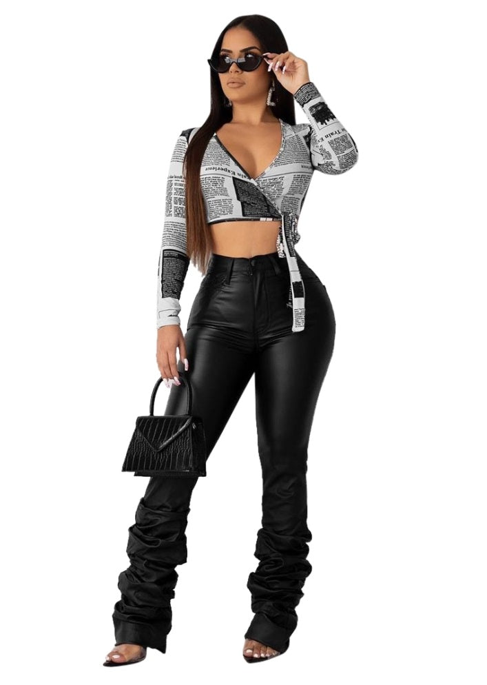 Sexy Black Leather High Waist Party Pants