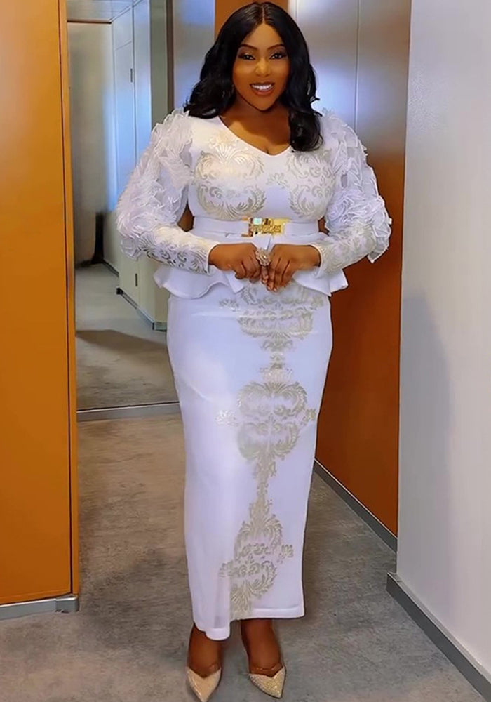 Plus Size African Women Beaded beaded v-neck dress