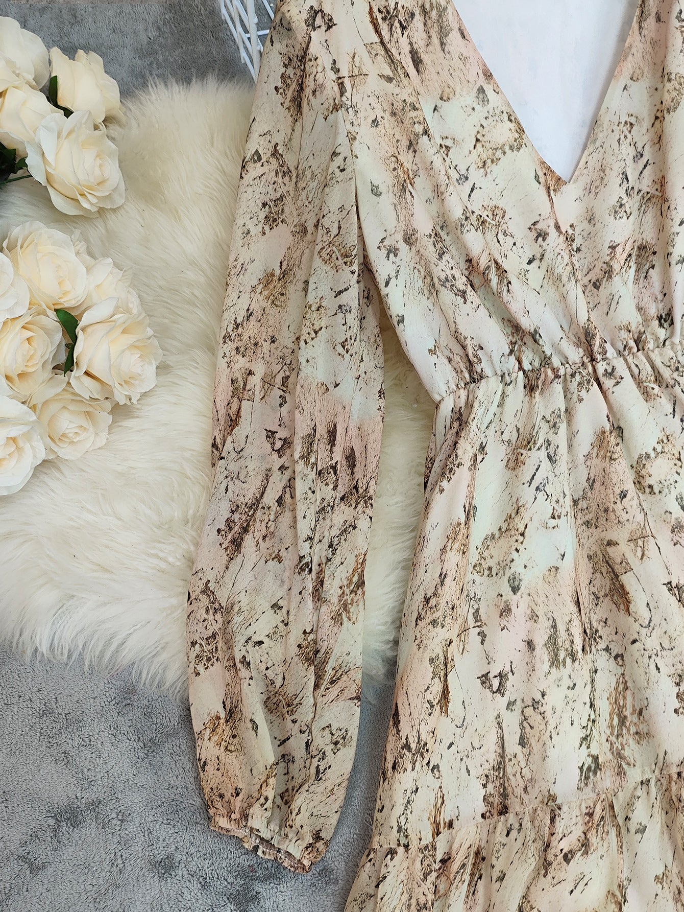 Spring V-Neck Bohemian Floral Long-Sleeve Mini Dress 6