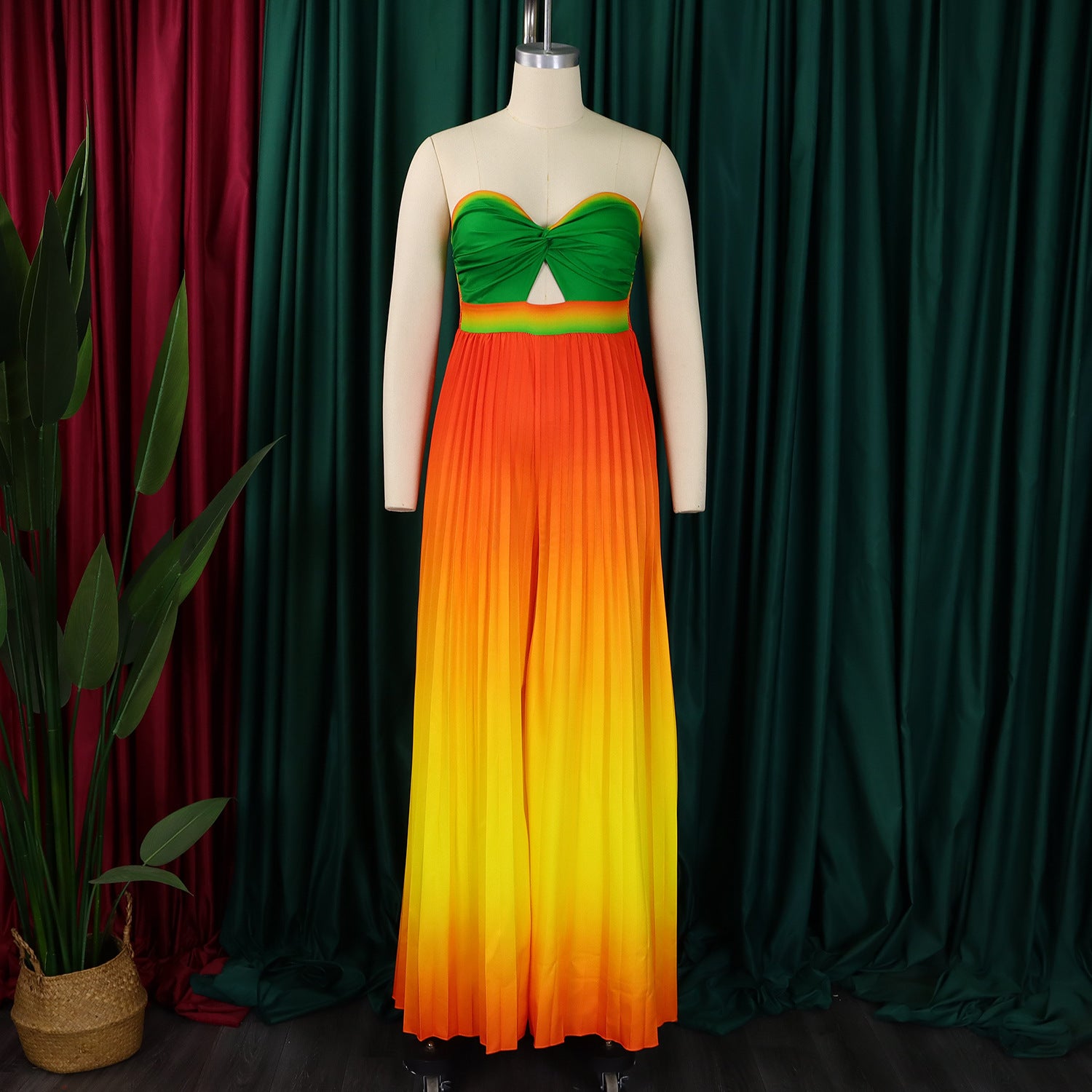 Women's Summer Sexy Strapless Low Back Fashion Gradient Color Wide Leg Jumpsuit 15