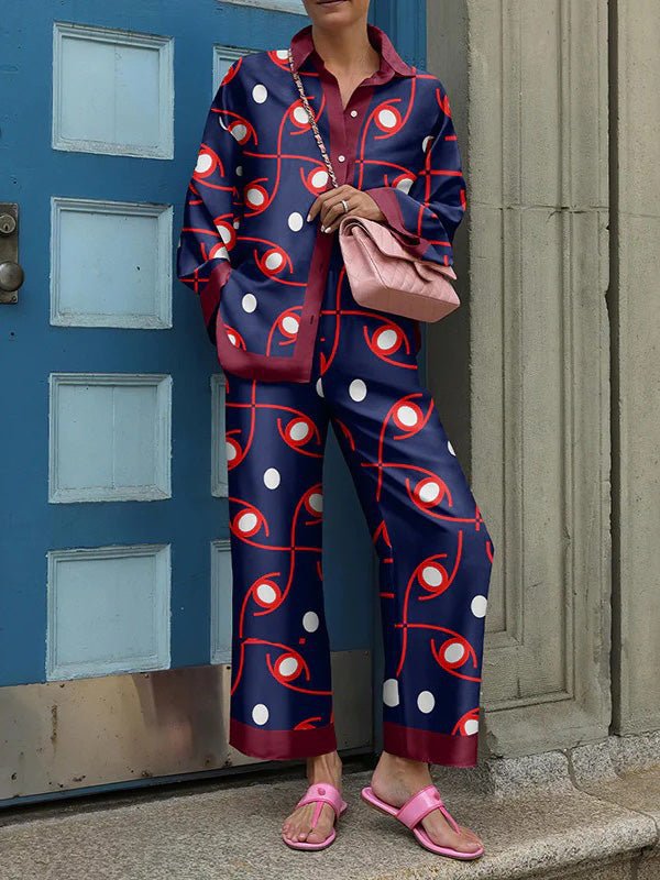 Women Fashion Printed Long Sleeve Top and Pant Casual Two-Piece Set 4