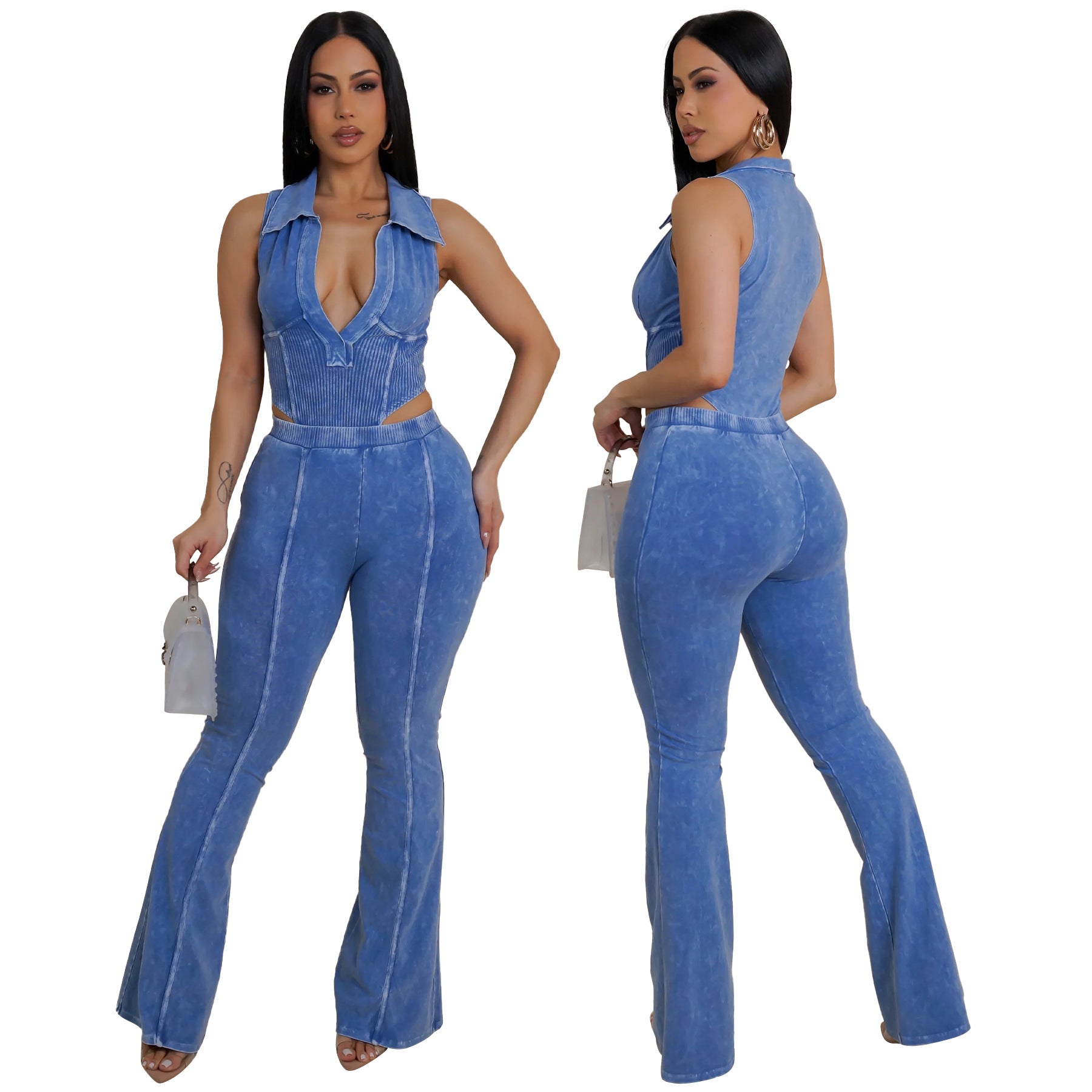 Fashion Women's Sexy Slim Sleeveless Two Piece Pants Set 3