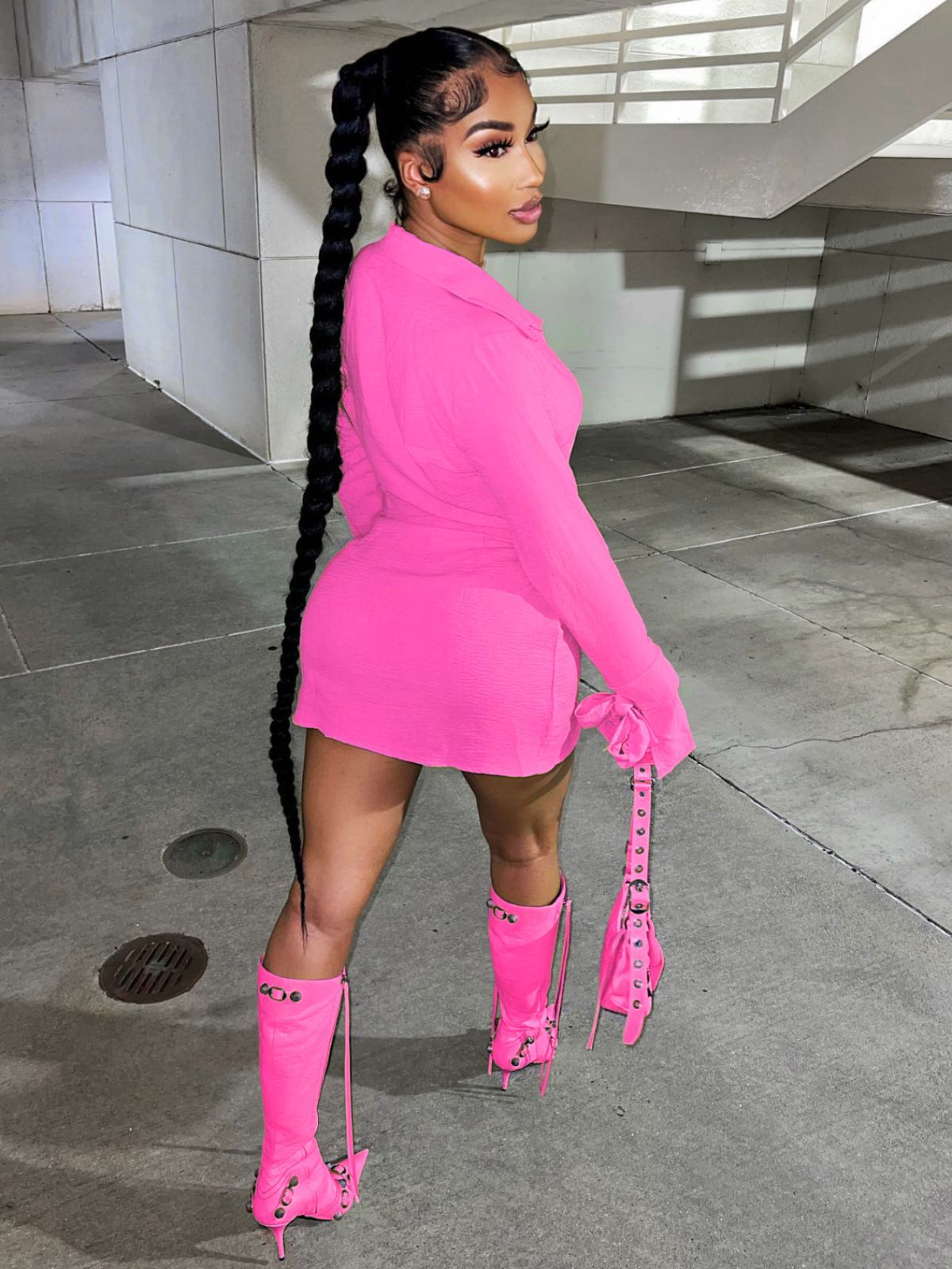 Fall Women Sexy Pleated Crossover Shirt Dress 8