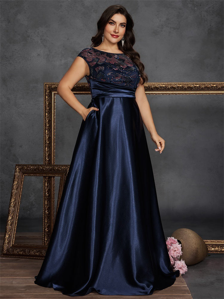 Plus Size Women's Fashionable Formal Evening Ball Gown Elegant Sequin Patchwork Round Neck Sleeveless Embroidered A-Line Dress 6