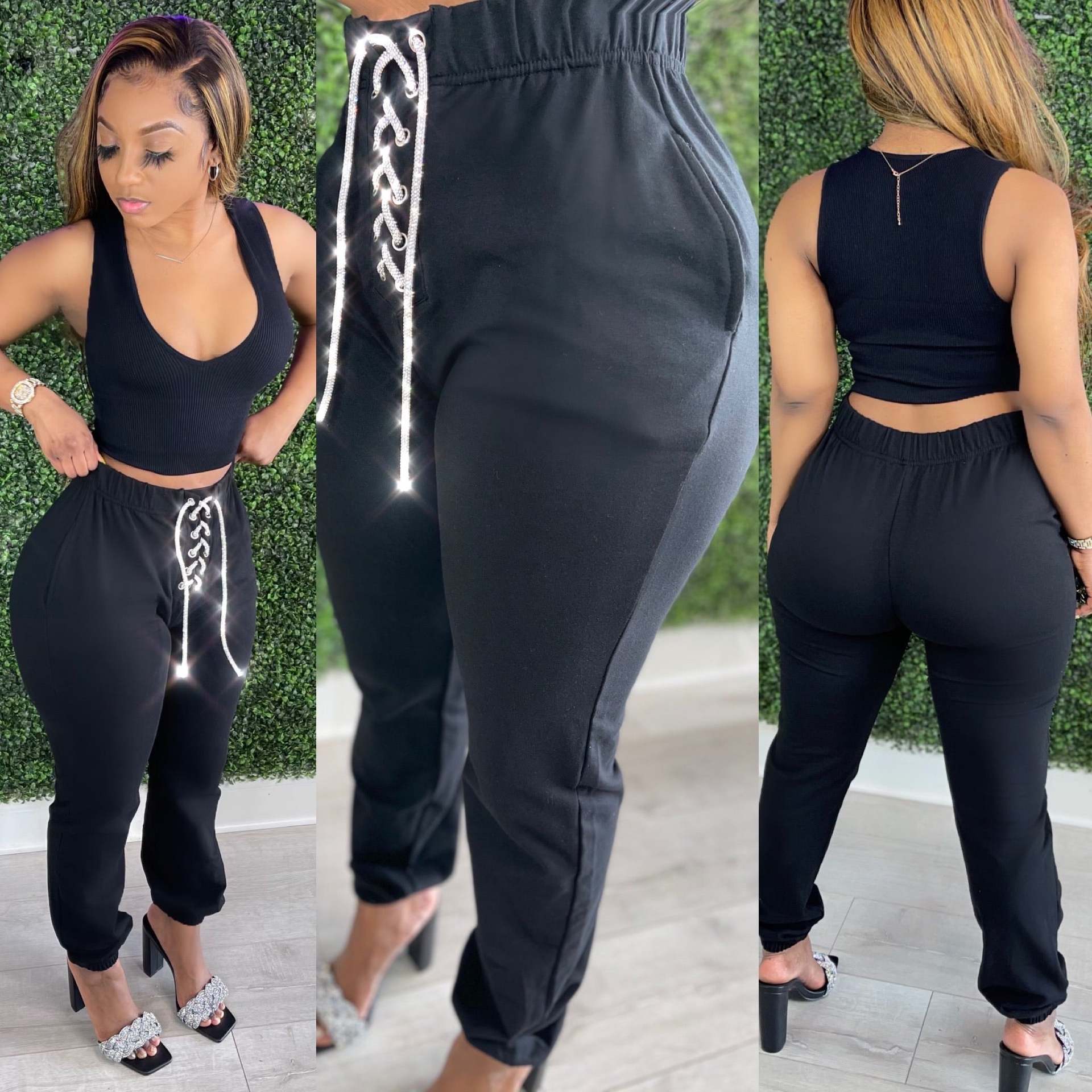 Autumn Winter Women's Drawstring Elastic Waist Casual Sports Pants 3