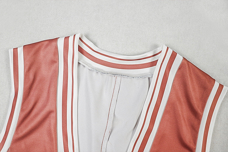 Women Patchwork Pleated V-Neck Sleeveless Dress 10