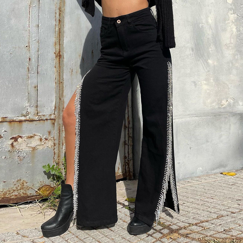 Women's Summer Style Trendy Split Chain Denim Pants 7