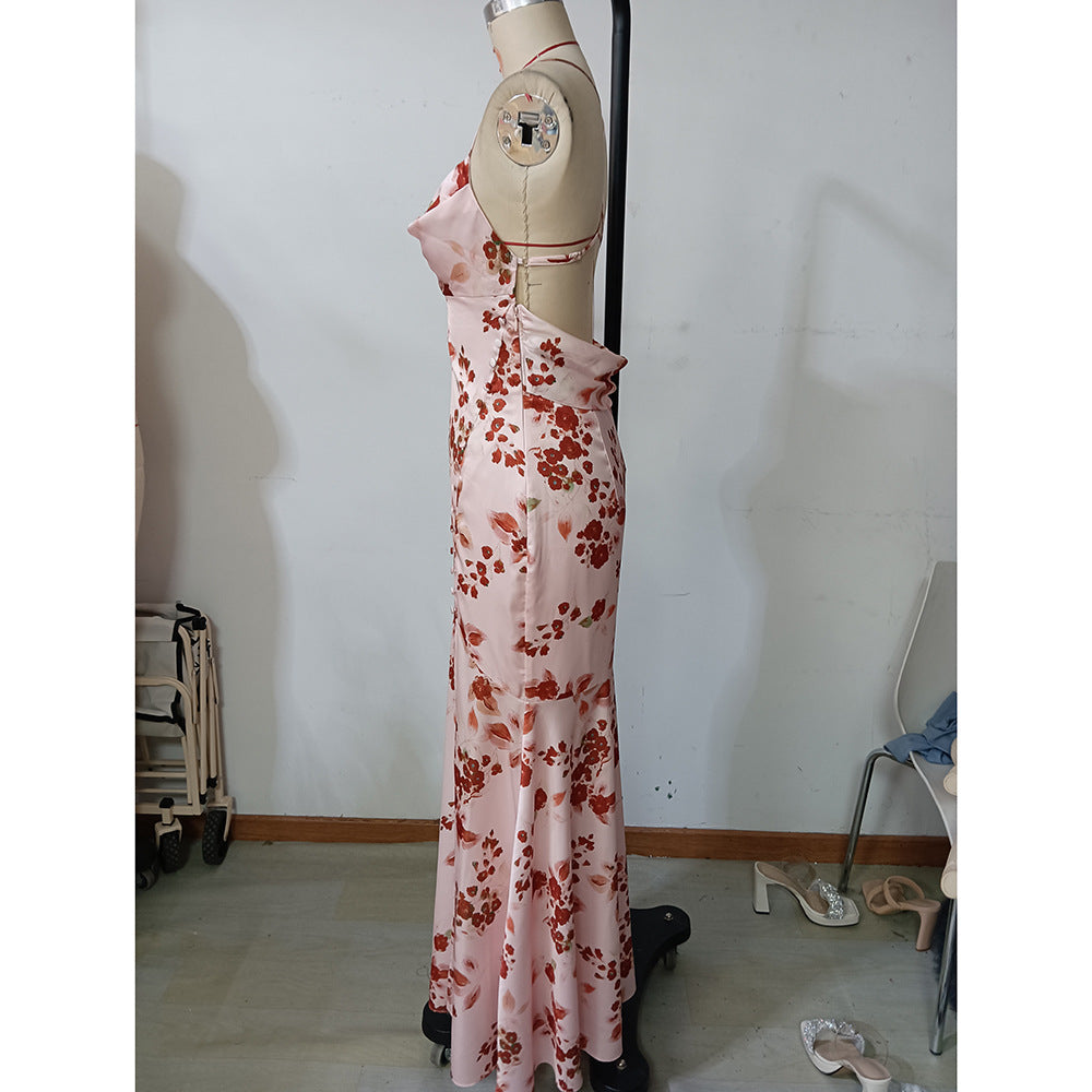 Women Summer Print Backless Suspender Holidays Dress 5