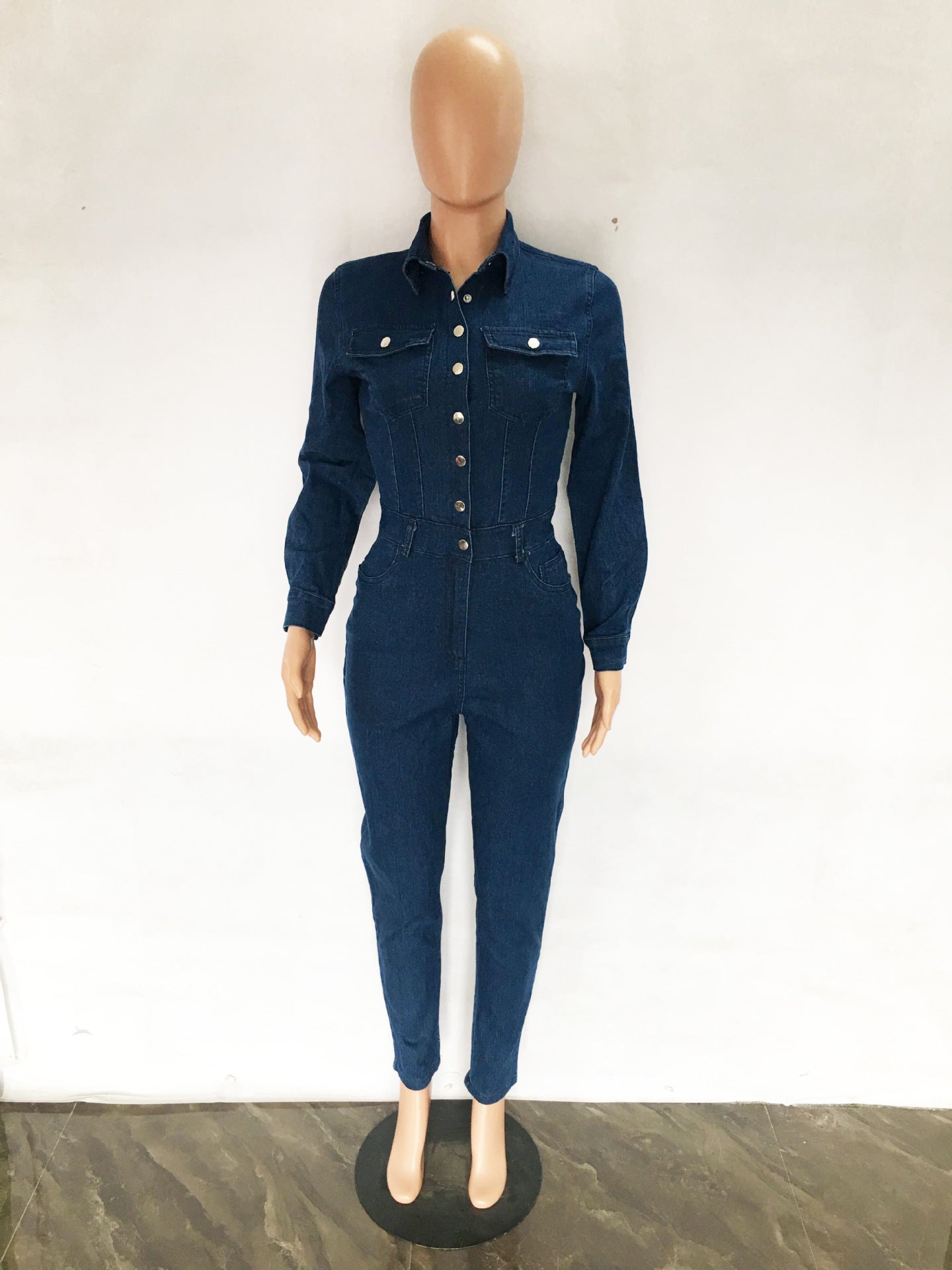 Women Slim Stretch Wash Denim Jumpsuit 7