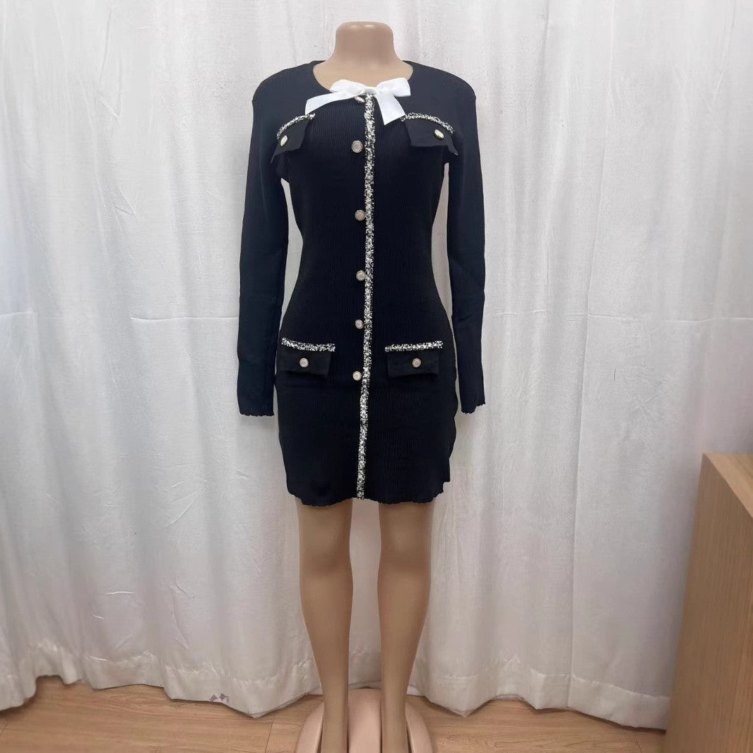 Women diamond bow knitting dress