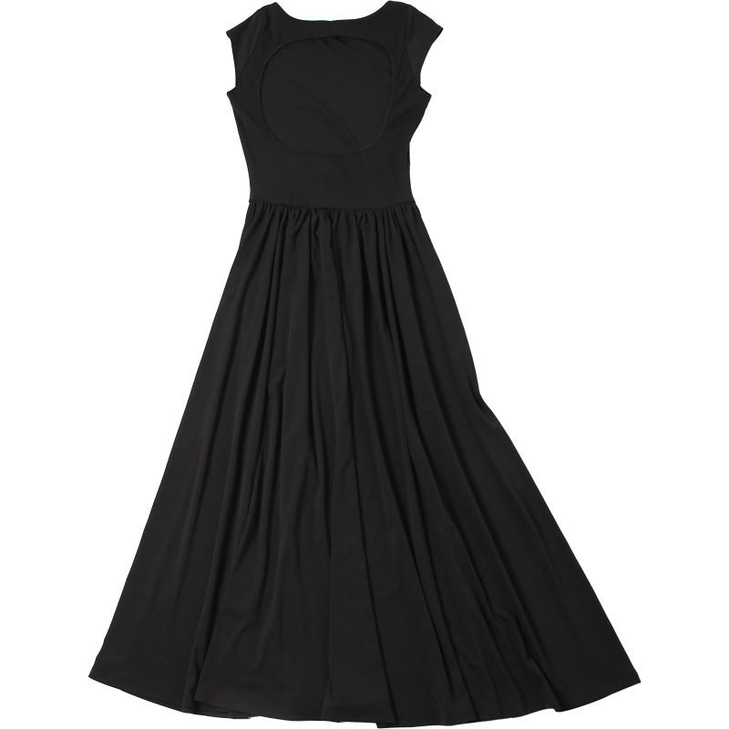 Women Spring Summer Solid Round Neck Backless Dress 15