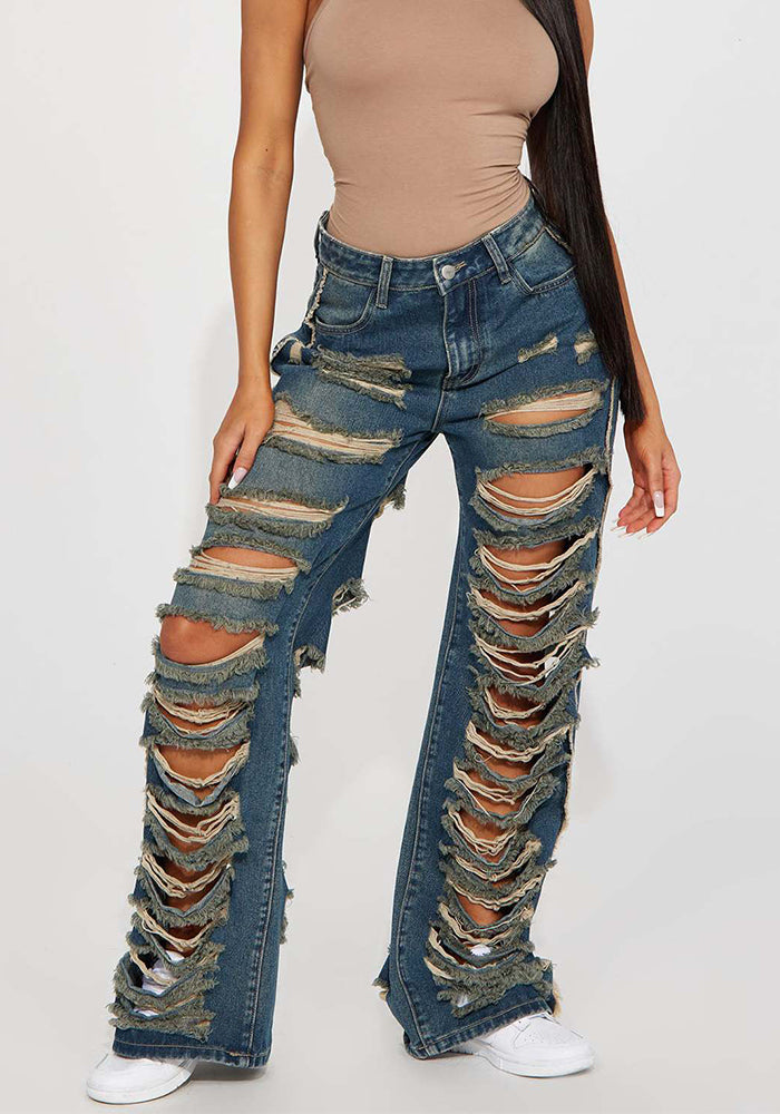 Fashion Versatile Slim Sexy Micro Stretch Ripped Micro Bell Bottom Denim Pants
