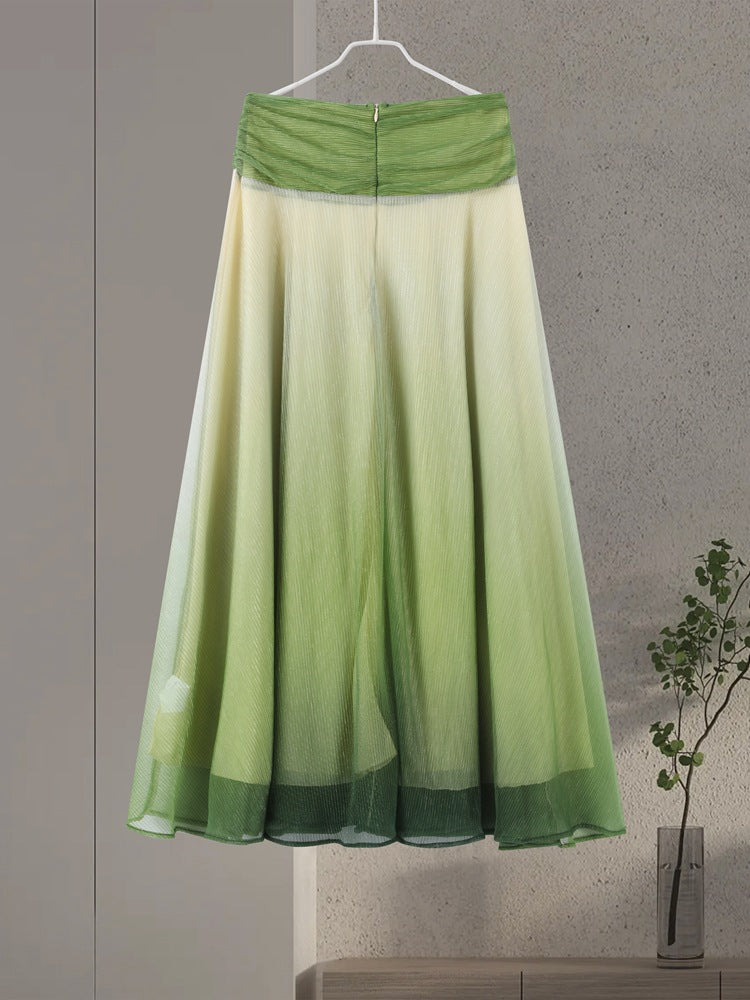 Women Summer Gradient Halter Neck Suspender Top and Skirt Two-Piece Set 8