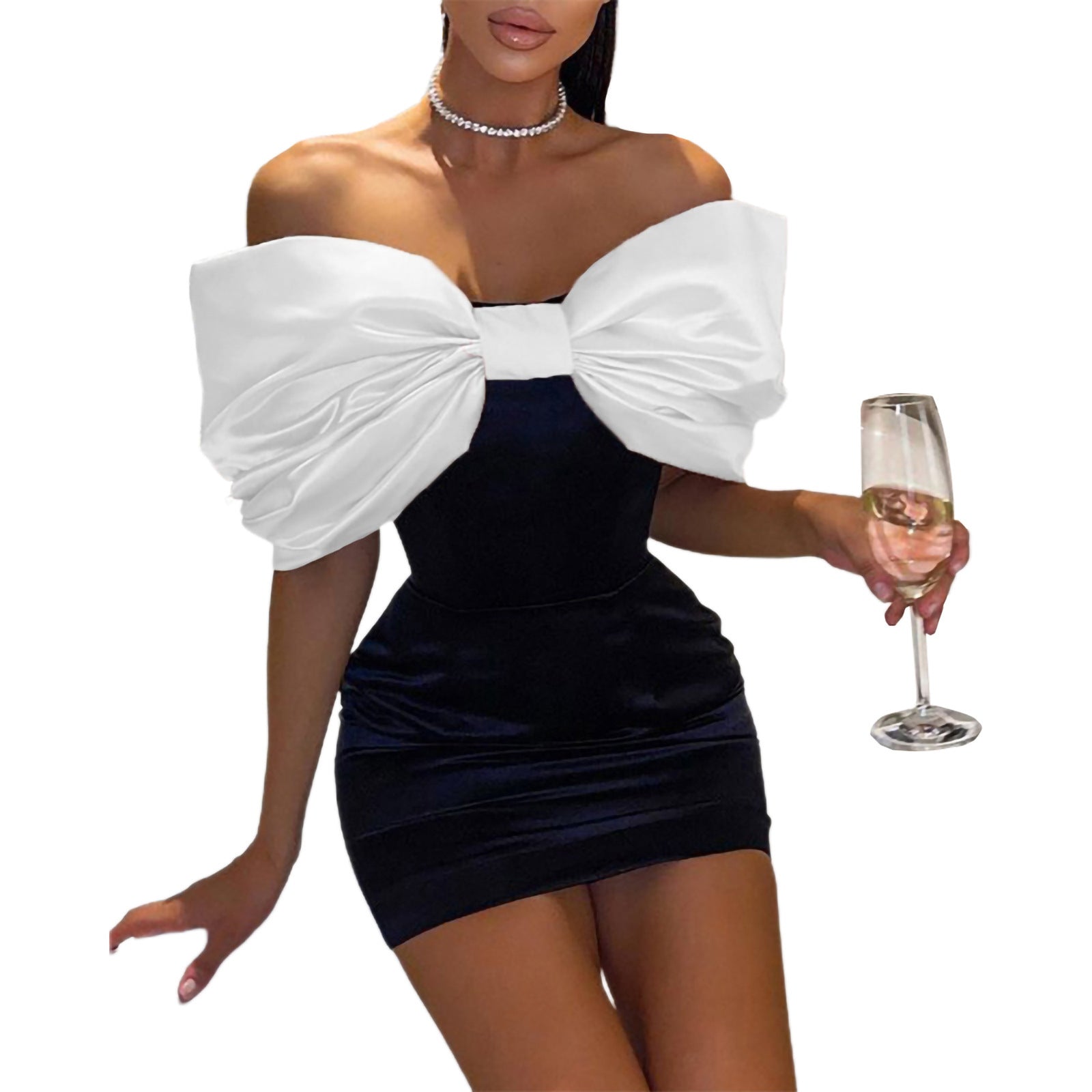 Bow Off Shoulder Tight Fitting Sexy Low Back Women's Party Dress 4