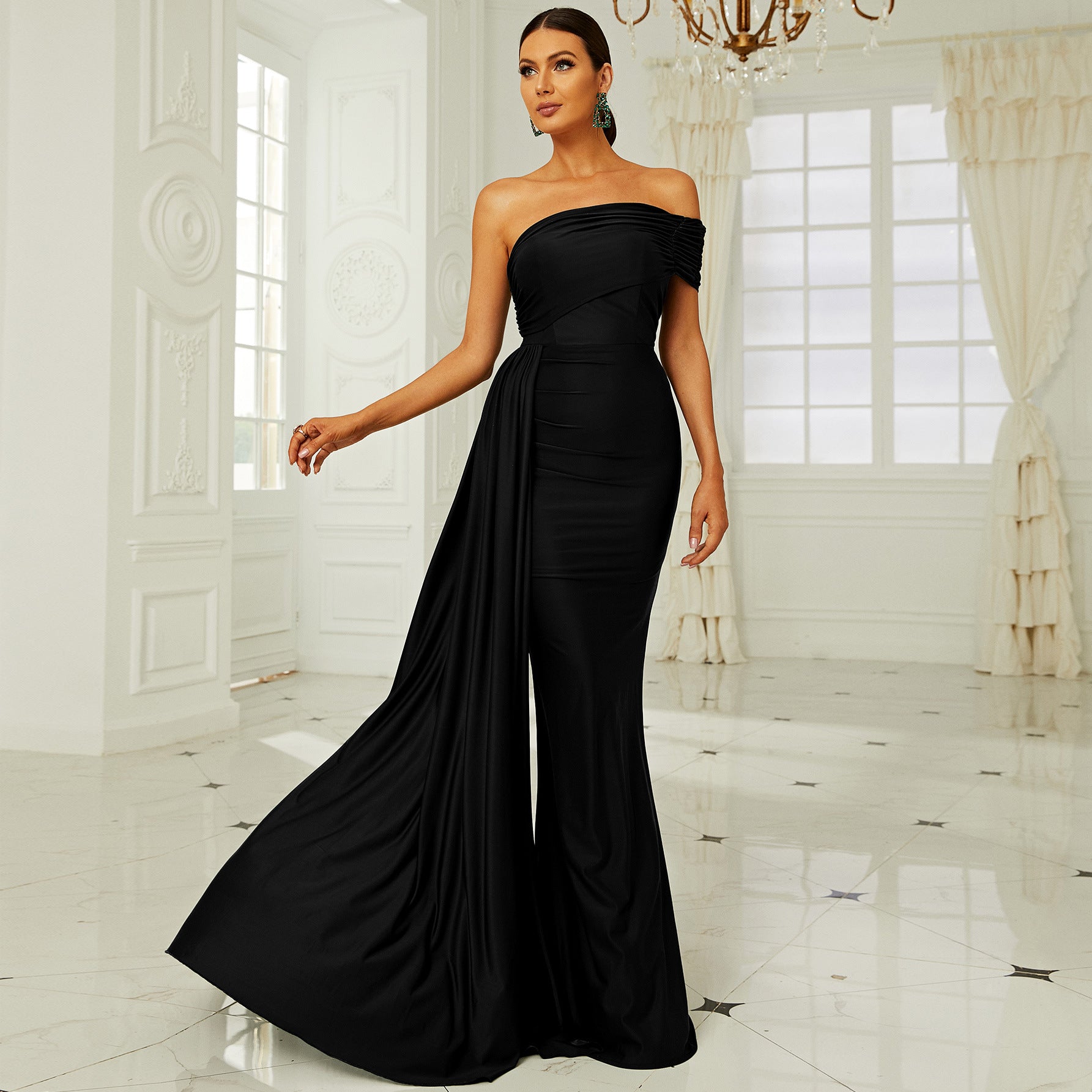 Chic Off Shoulder Sexy Long Formal Party Bodycon Ribbon Evening Dress Bridesmaid Dress 8