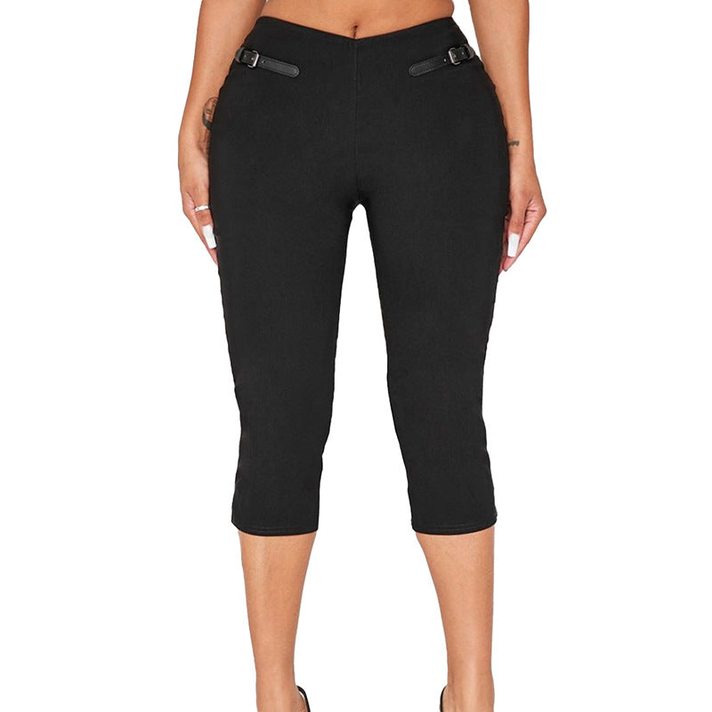 Women's Spring Summer Low-Rise Solid Slim Fitted 7/8 Casual Pants 11