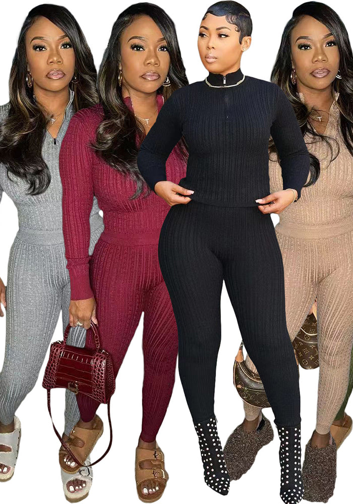 Women knitting Casual Top and Pant Two Piece Set