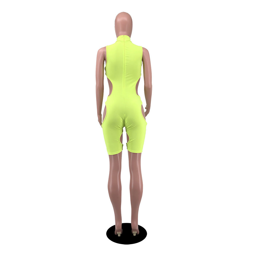 Women's Summer Solid Color Sexy Hollow Short-Sleeve Jumpsuit 23