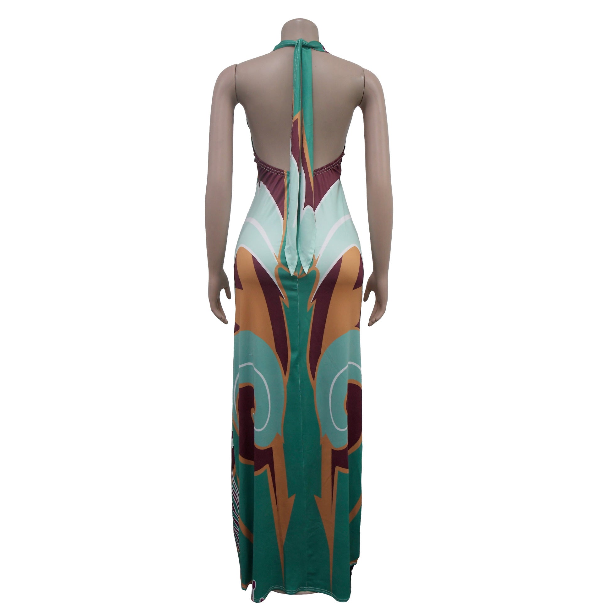 Fashionable Women's Sexy Printed Sleeveless Low Back Maxi Dress 11