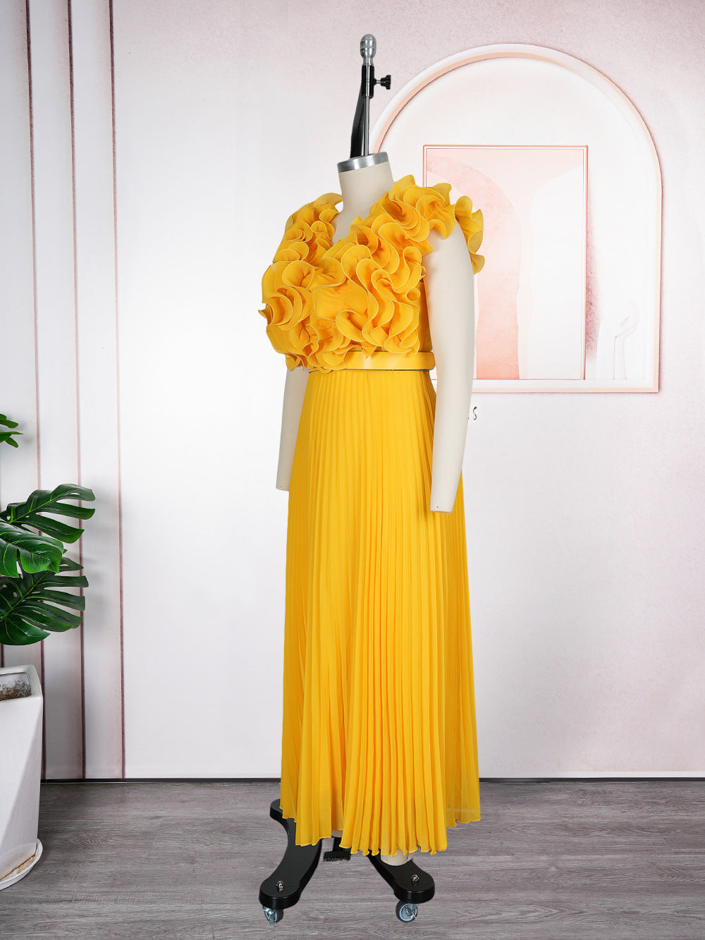 Women's African Plus Size Floral Sleeveless High Waist Pleated Gown Chic Dress 12