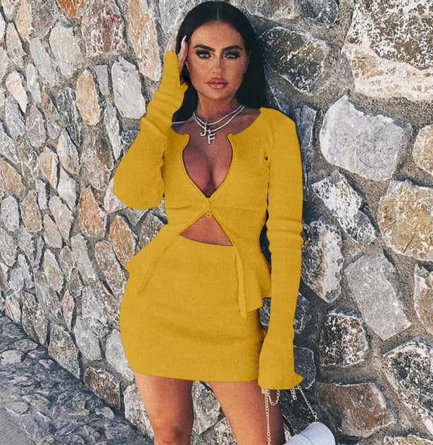 High Waist Knitting Ribbed Bodycon Solid Color Women  Skirt 4