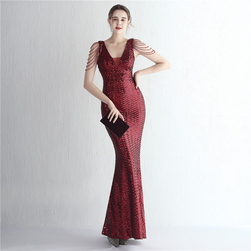 Women Beaded Iridescent Strapless Evening Dress 3